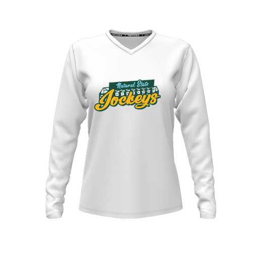 [CUS-DFW-TEES-CMF-VNK-LSL-WHT-FYXS-LOGO3] Comfort T-Shirt (Female Youth XS, White, V Neck, Logo 3, Long Sleeve)