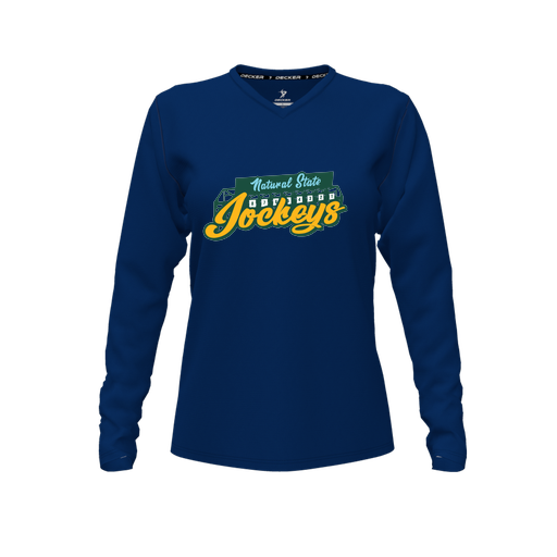[CUS-DFW-TEES-CMF-VNK-LSL-NVY-FYXS-LOGO3] Comfort T-Shirt (Female Youth XS, Navy, V Neck, Logo 3, Long Sleeve)