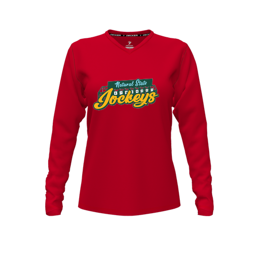 [FTLVPTRD-FYXS-LOGO3] Decker Performance T-Shirt (Female Youth XS, Red, V Neck, Logo 3, Long Sleeve)
