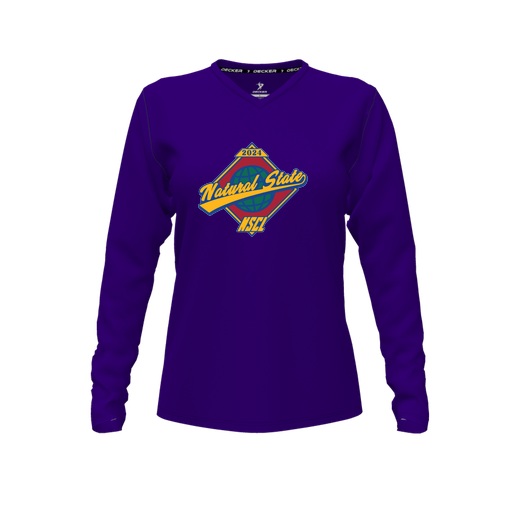 [FTLVPTPP-FYXS-LOGO1] Decker Performance T-Shirt (Female Youth XS, Purple, V Neck, Logo 1, Long Sleeve)
